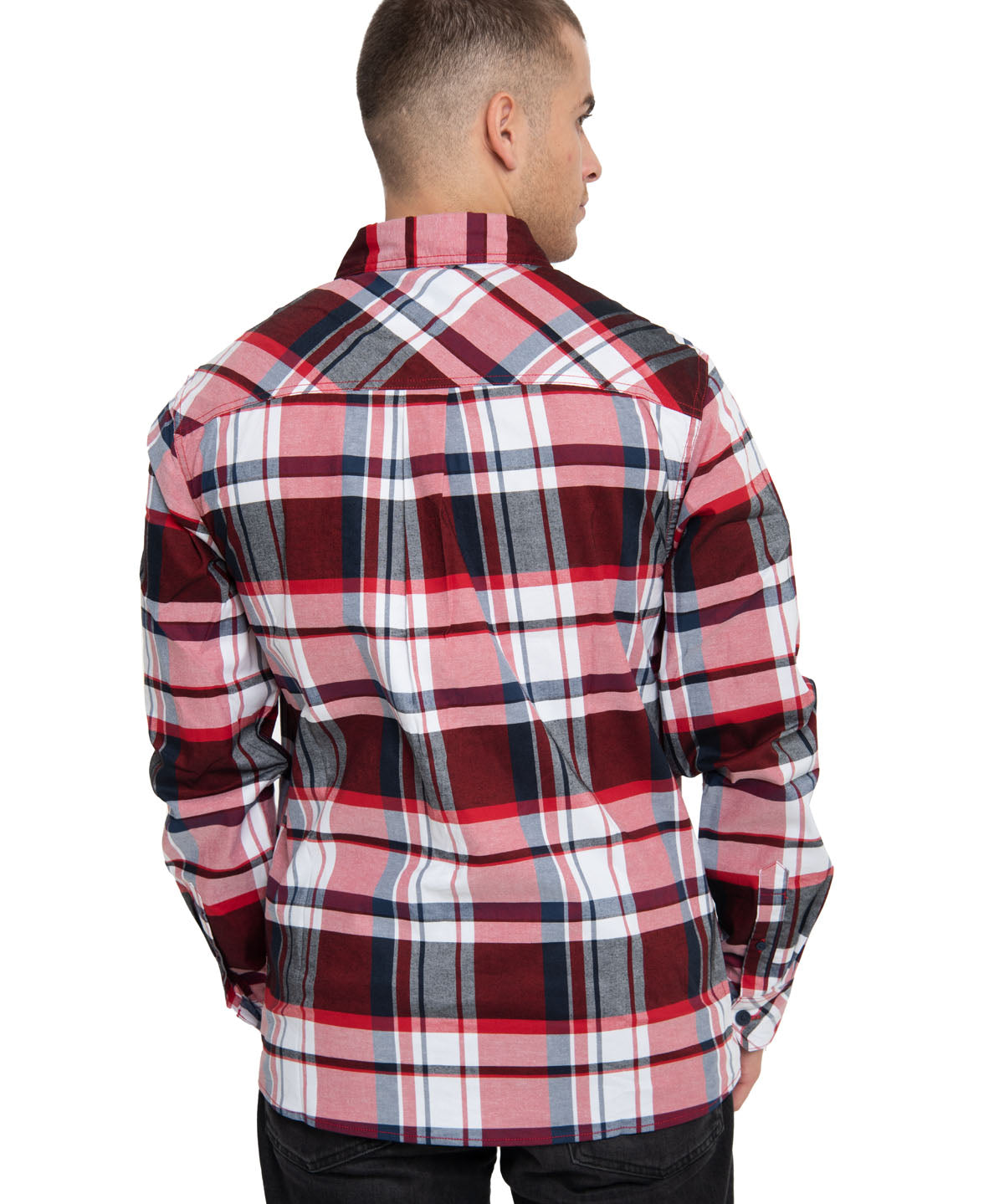 Camisa Plaid Manga Larga Work Shirt Para Hombre Color Rojo-2
