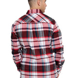 Camisa Plaid Manga Larga Work Shirt Para Hombre Color Rojo-2