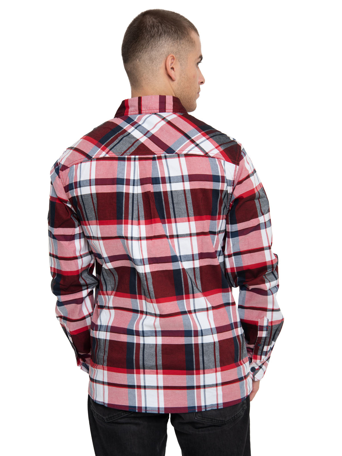 Camisa Plaid Manga Larga Work Shirt Para Hombre Color Rojo-2
