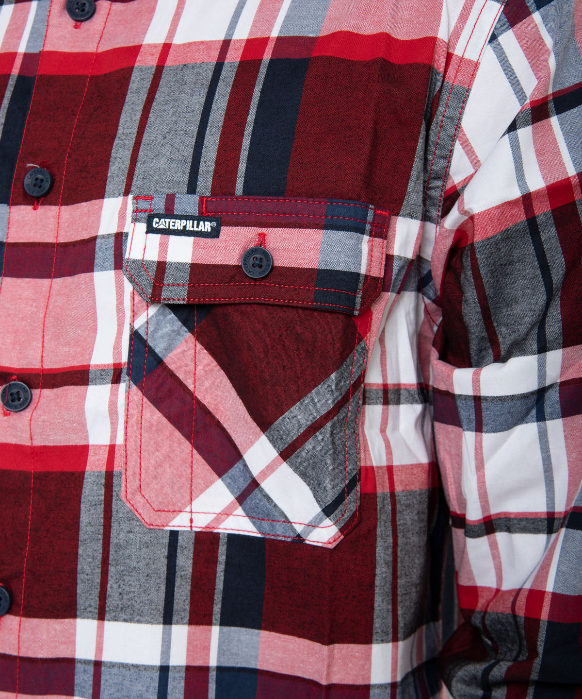Camisa Plaid Manga Larga Work Shirt Para Hombre Color Rojo-3