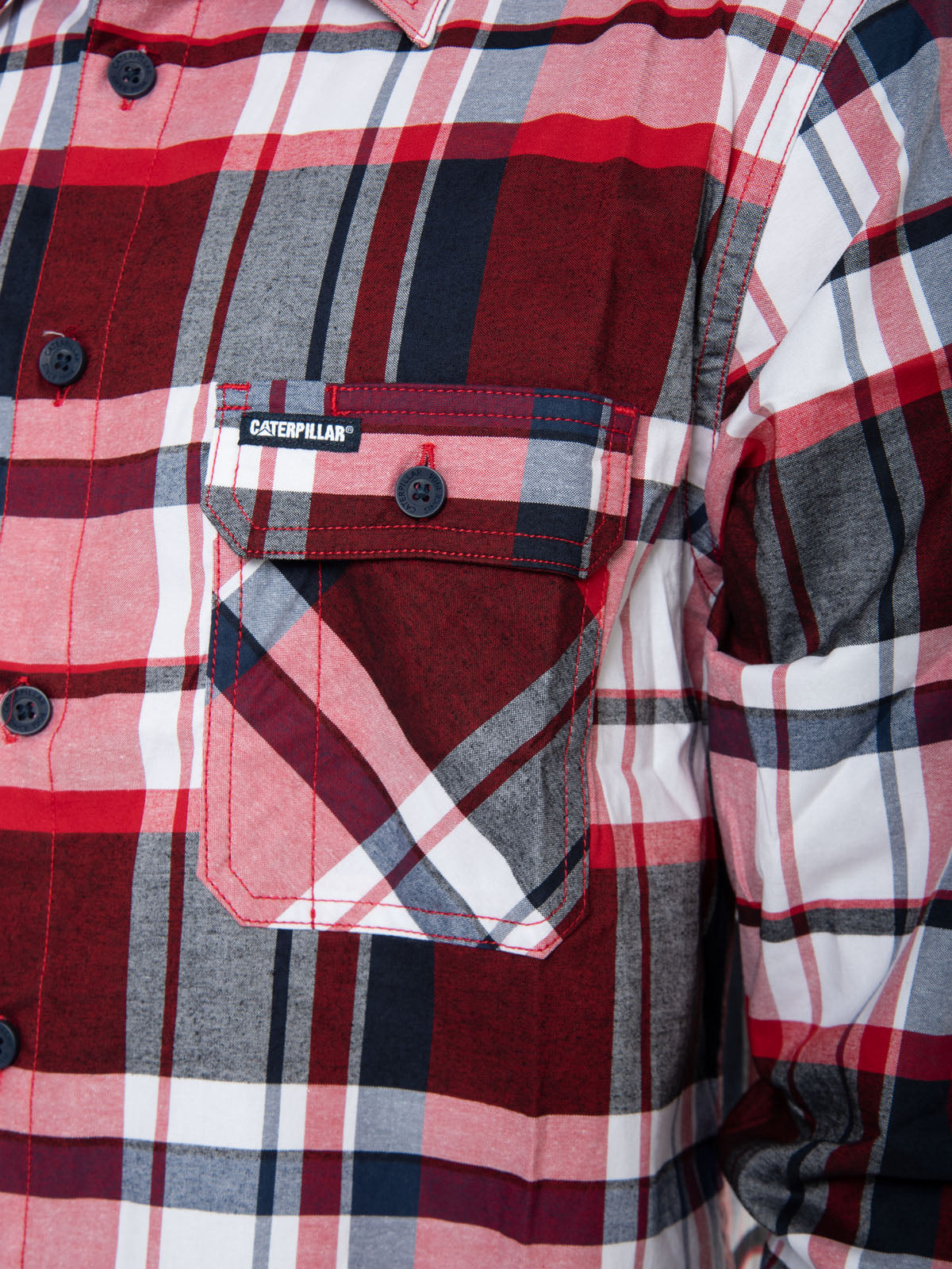 Camisa Plaid Manga Larga Work Shirt Para Hombre Color Rojo-3