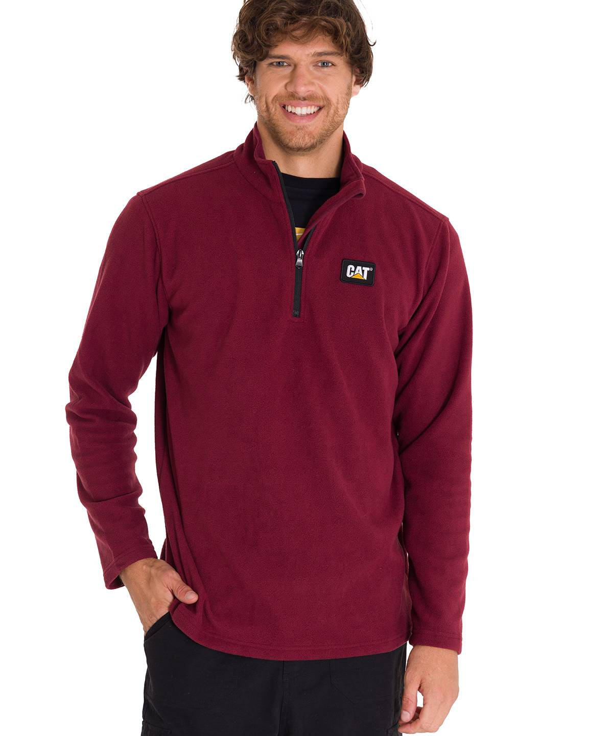 Saco  Cat Microfleece Quarter Zip Para Hombre Color Rojo-1