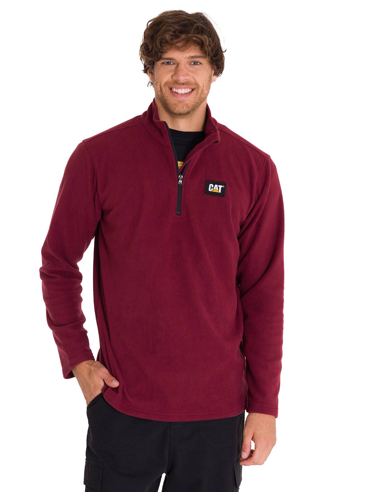 Saco  Cat Microfleece Quarter Zip Para Hombre Color Rojo-1
