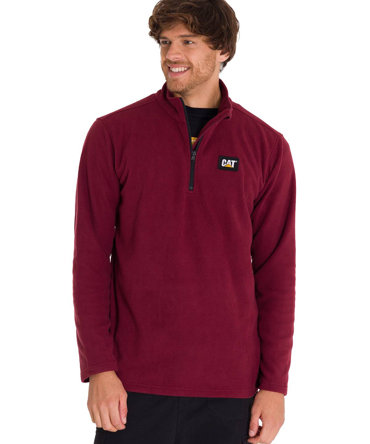 Saco  Cat Microfleece Quarter Zip Para Hombre Color Rojo-2