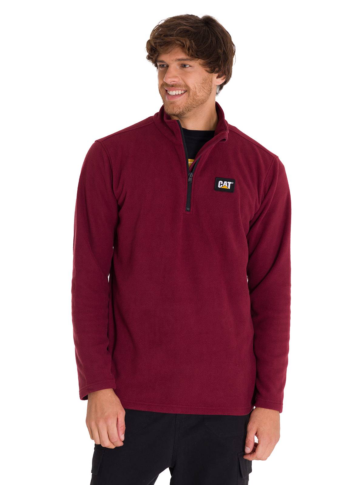 Saco  Cat Microfleece Quarter Zip Para Hombre Color Rojo-2