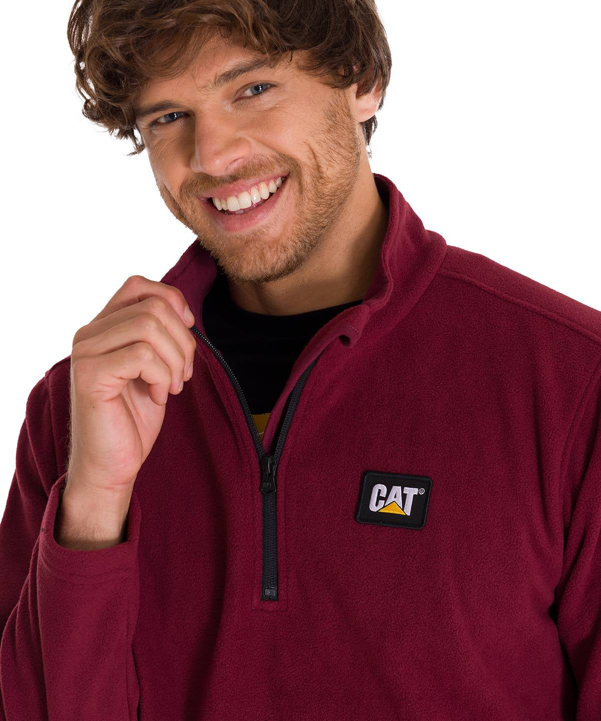 Saco  Cat Microfleece Quarter Zip Para Hombre Color Rojo-4