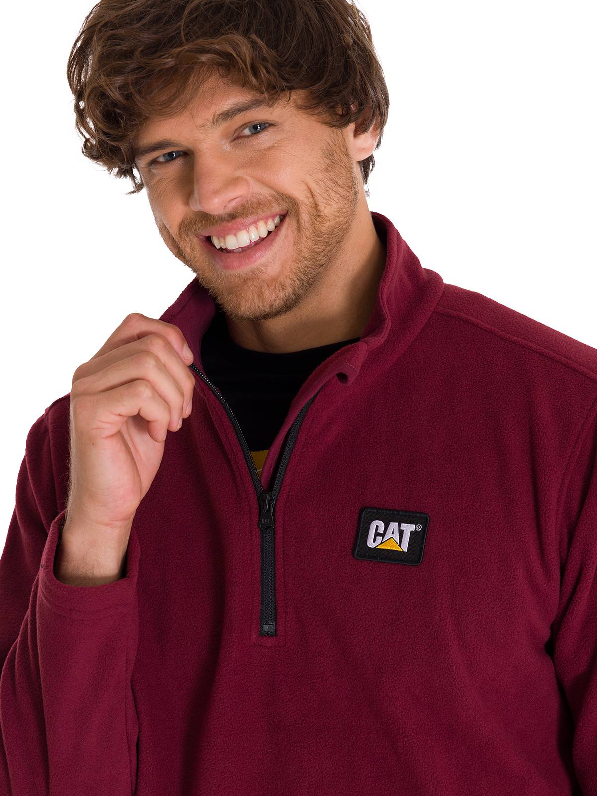 Saco  Cat Microfleece Quarter Zip Para Hombre Color Rojo-4