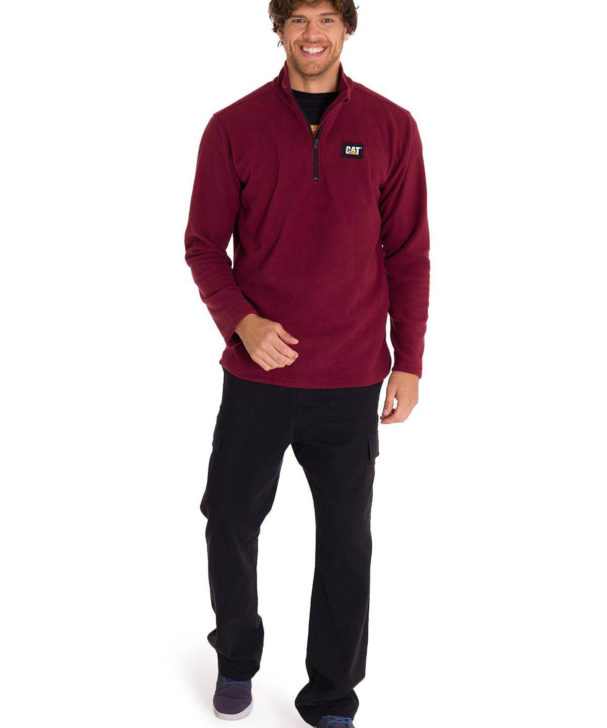 Saco  Cat Microfleece Quarter Zip Para Hombre Color Rojo-5