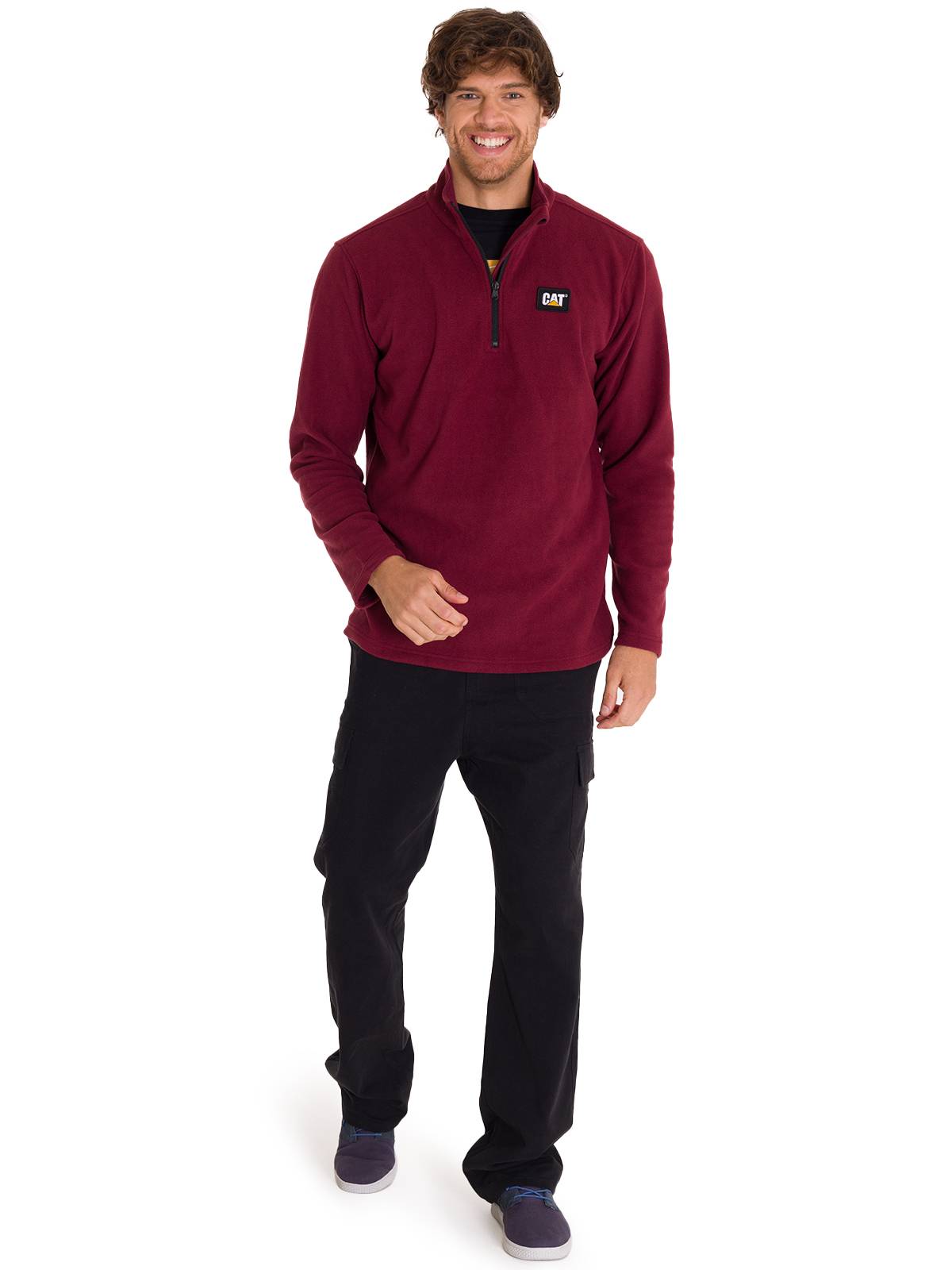 Saco  Cat Microfleece Quarter Zip Para Hombre Color Rojo-5