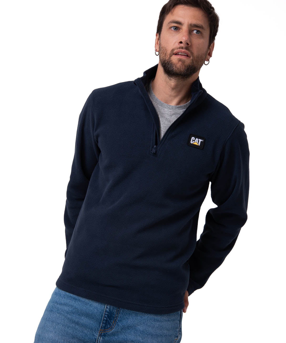 Sacos  Cat Microfleece Quarter Zip Para Hombre Color Azul-1
