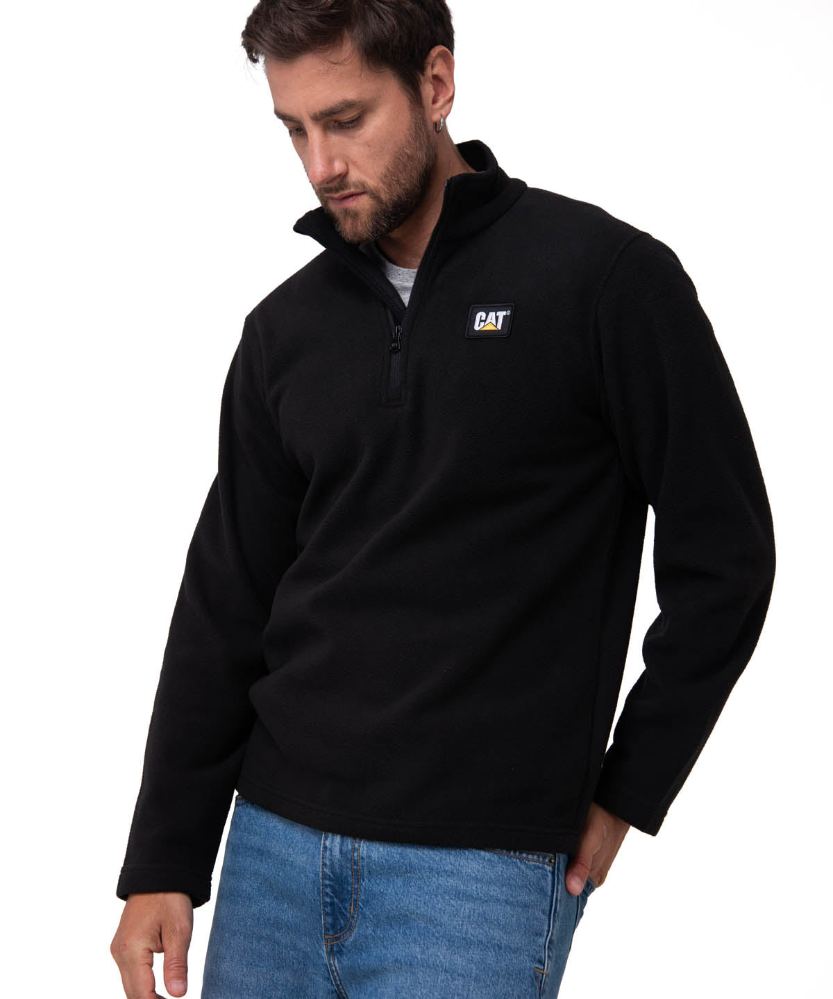 Sacos  Cat Microfleece Quarter Zip Para Hombre Color Negro-1