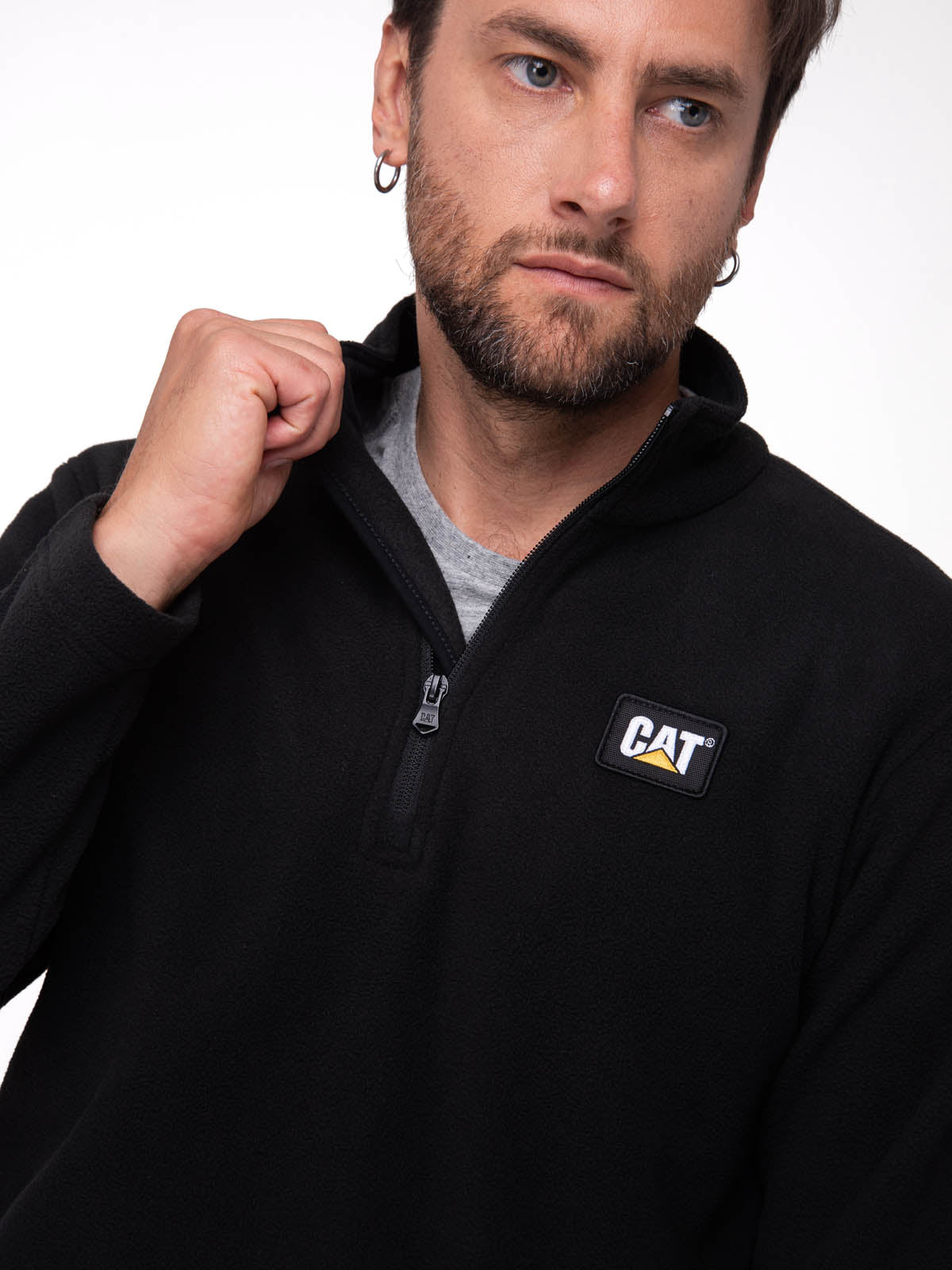 Sacos  Cat Microfleece Quarter Zip Para Hombre Color Negro-3