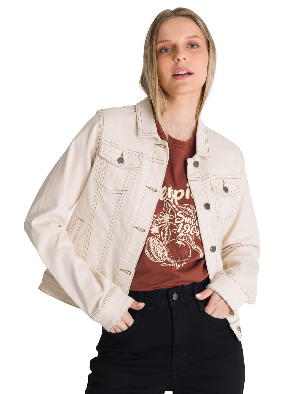 Chaqueta W Foundation Denim J Para Mujer Color Beige-1