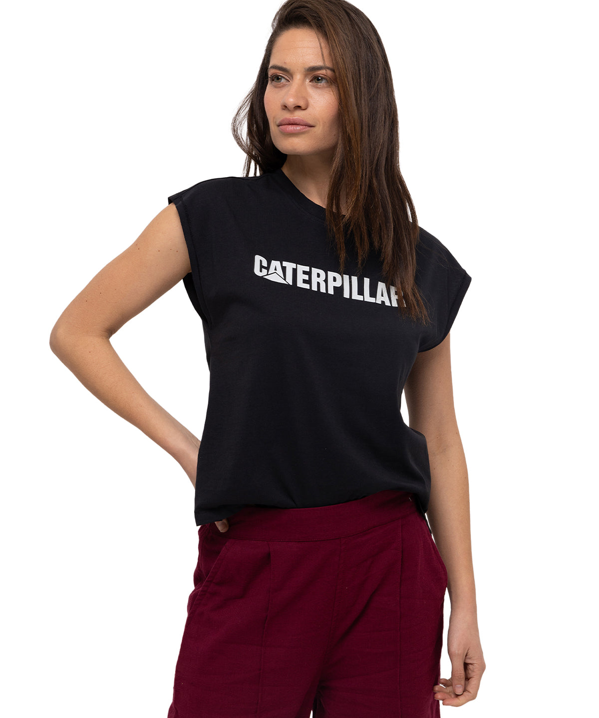 Camiseta Caterpillar Logo Tee Para Mujer Color Negro-2