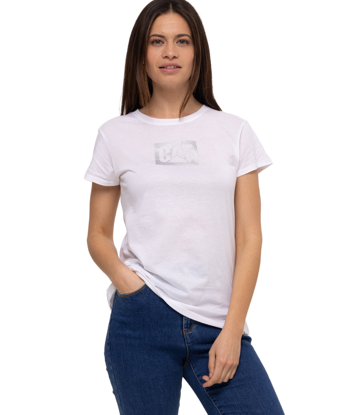 Camiseta Metallic Cat Logo Te Para Mujer Color Blanco-1