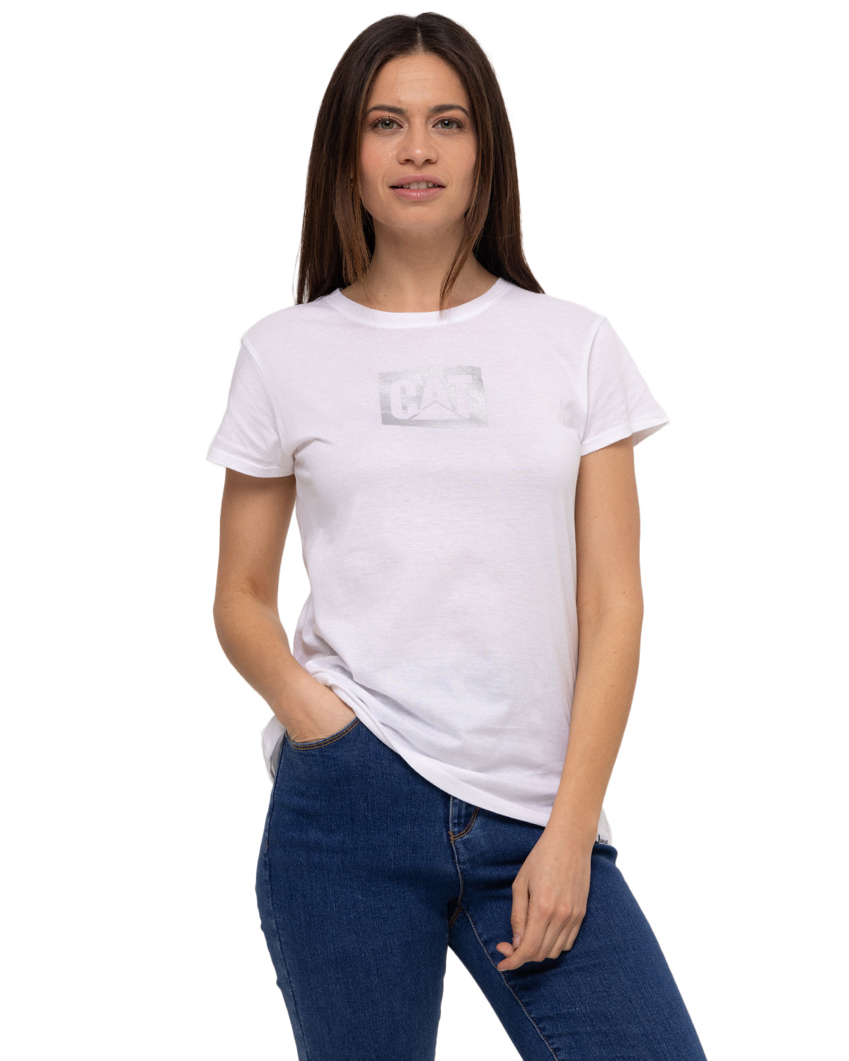 Camiseta Metallic Cat Logo Te Para Mujer Color Blanco-1