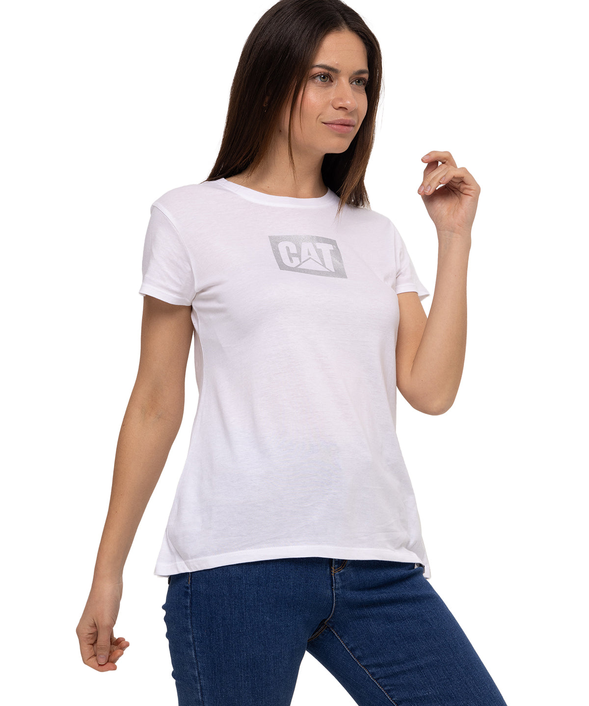 Camiseta Metallic Cat Logo Te Para Mujer Color Blanco-2