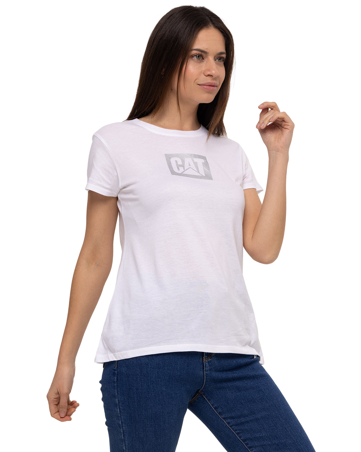 Camiseta Metallic Cat Logo Te Para Mujer Color Blanco-2