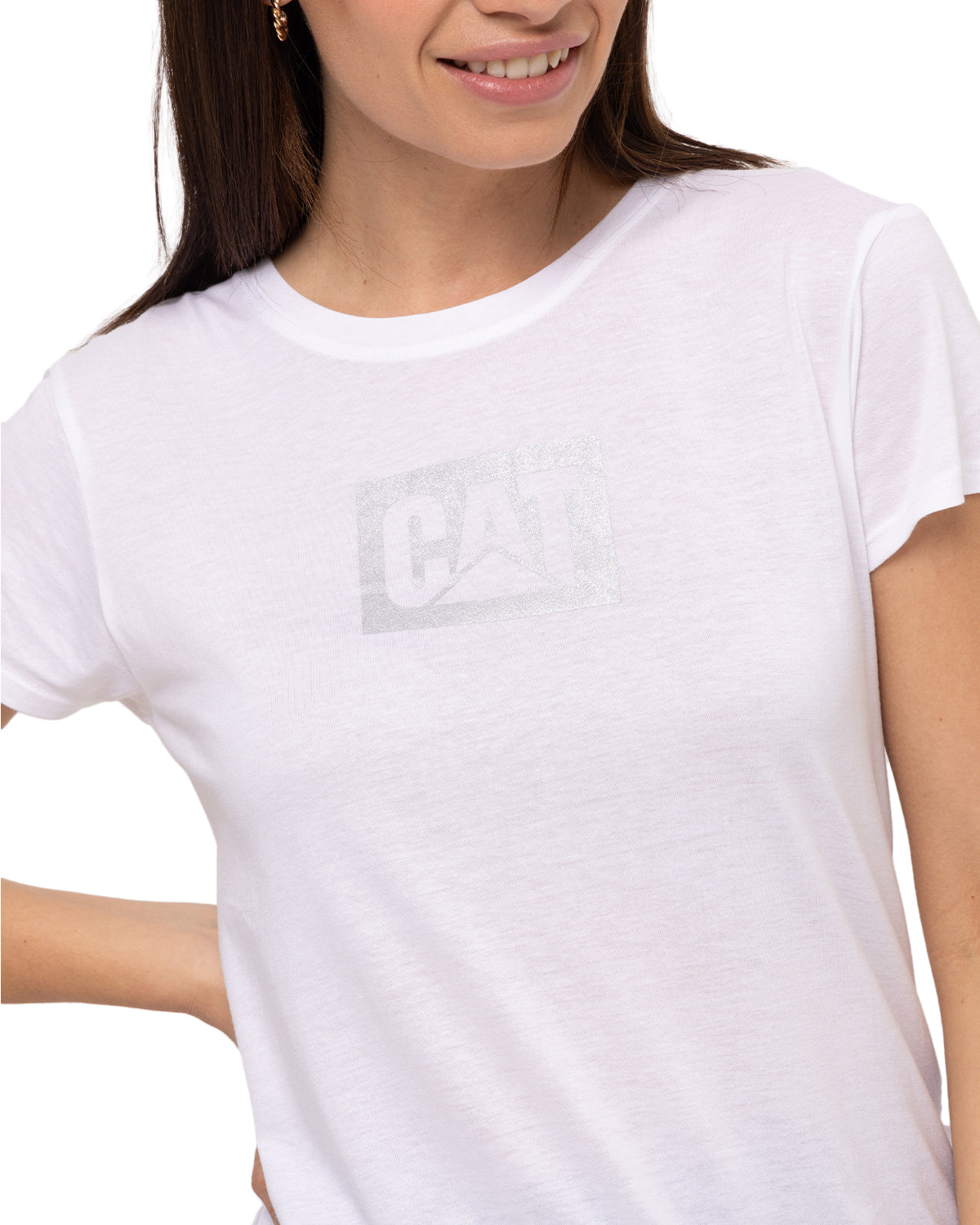 Camiseta Metallic Cat Logo Te Para Mujer Color Blanco-3