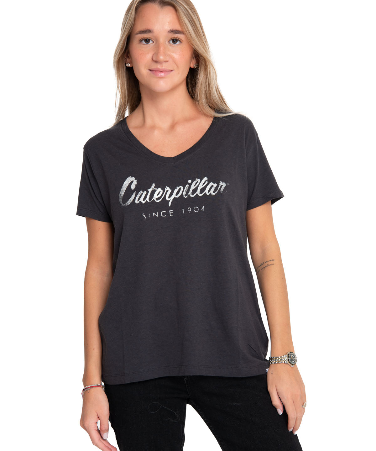 Camiseta Caterpillar Script V Para Mujer Color Negro-1