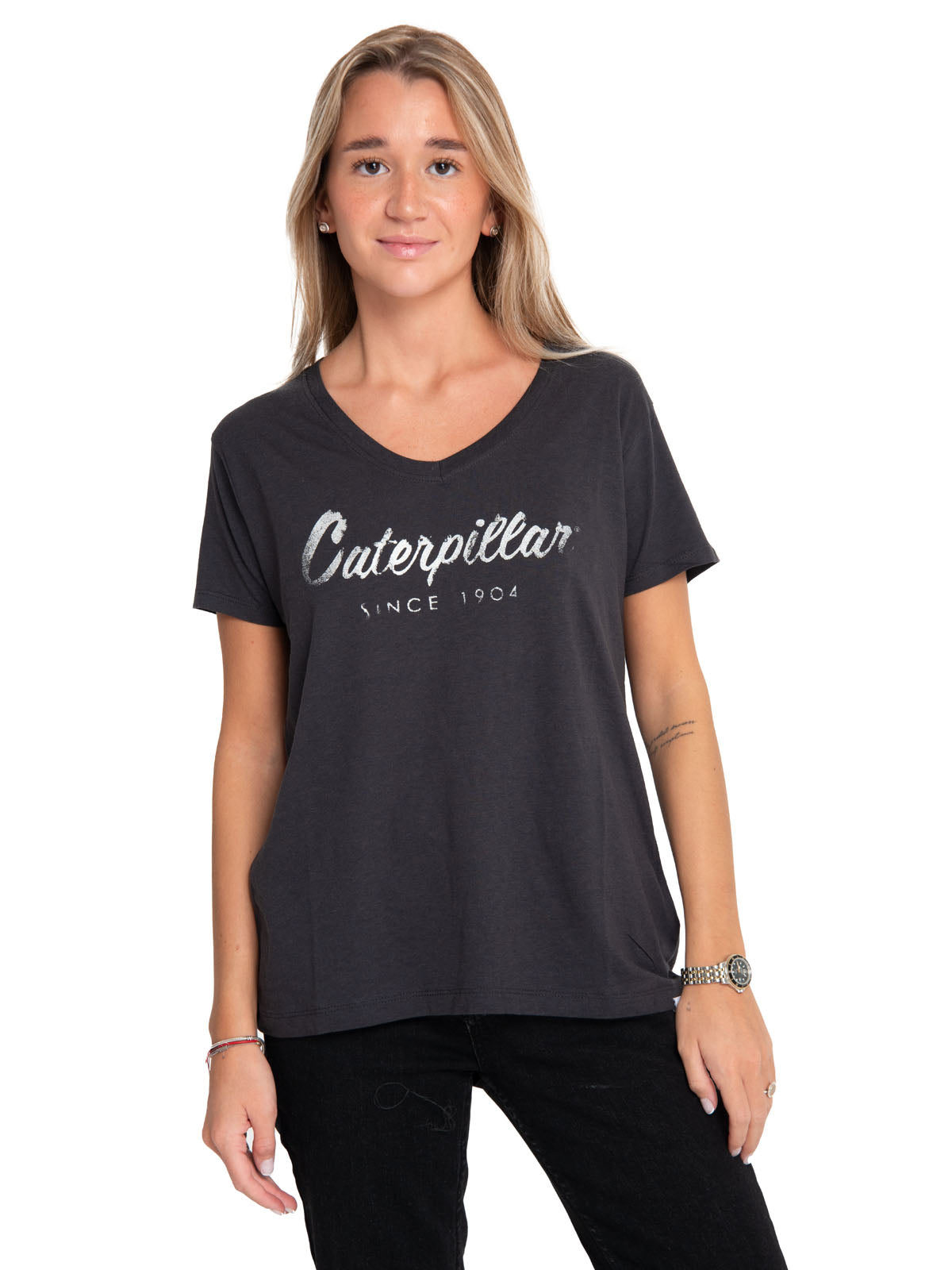 Camiseta Caterpillar Script V Para Mujer Color Negro-1