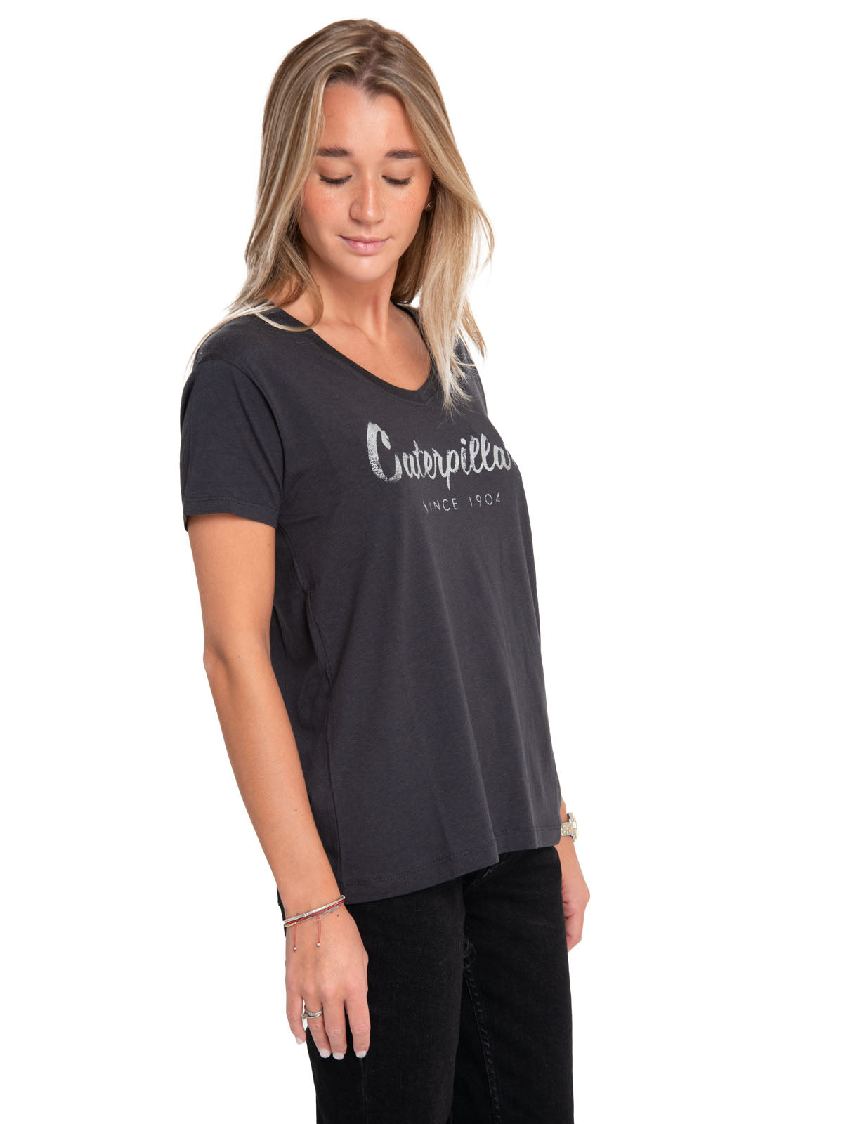 Camiseta Caterpillar Script V Para Mujer Color Negro-2