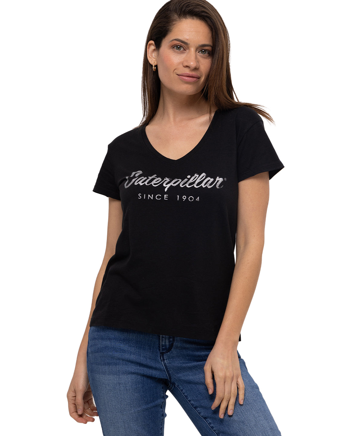Camiseta Caterpillar Script V Para Mujer Color Negro-1