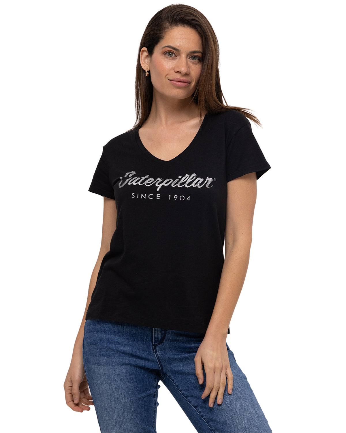 Camiseta Caterpillar Script V Para Mujer Color Negro-1