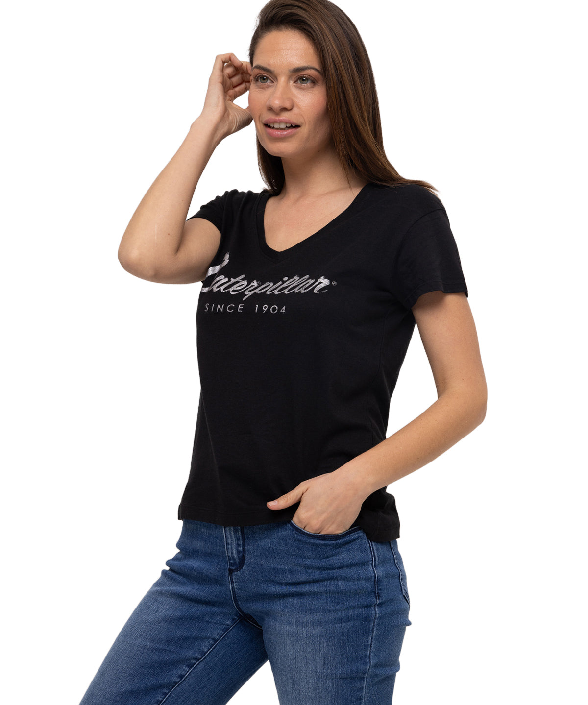 Camiseta Caterpillar Script V Para Mujer Color Negro-2