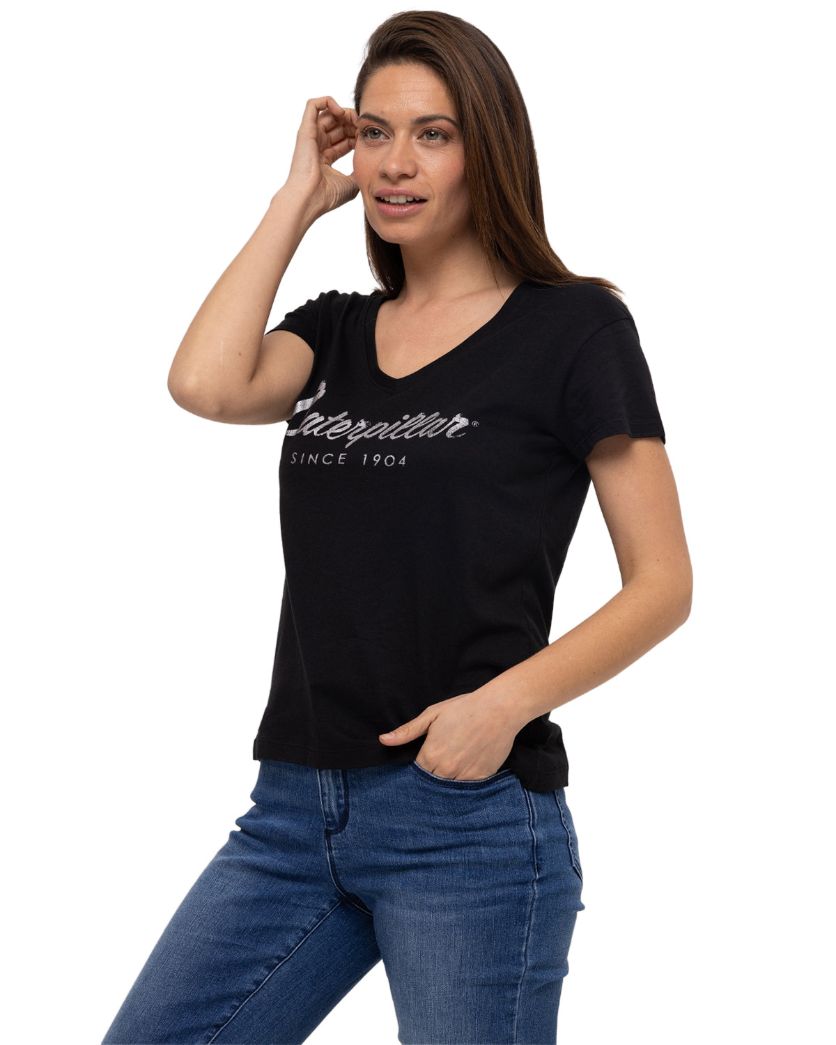 Camiseta Caterpillar Script V Para Mujer Color Negro-2