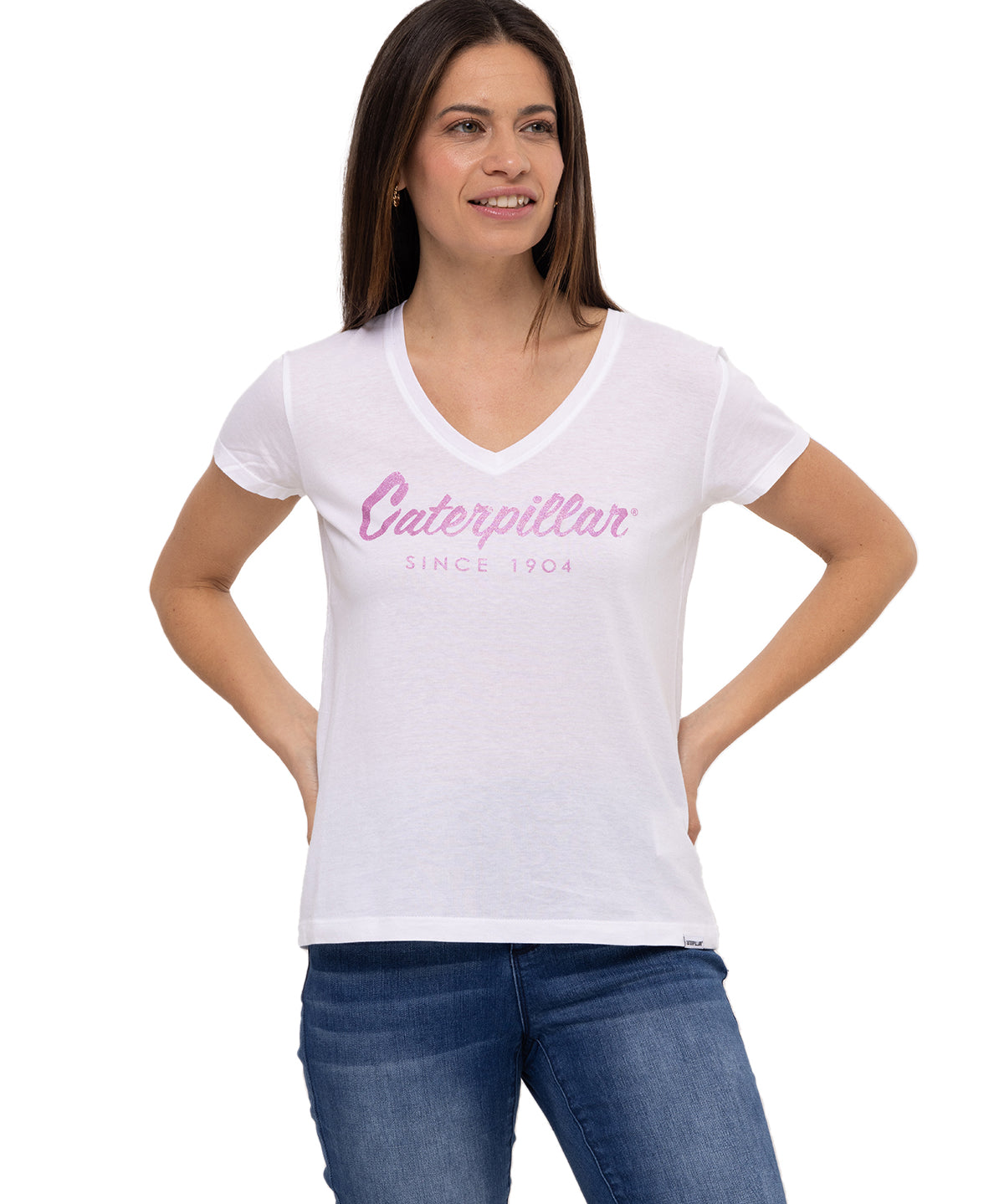Camiseta Caterpillar Script V Para Mujer Color Blanco-1