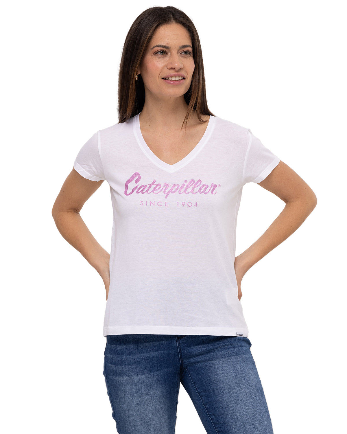 Camiseta Caterpillar Script V Para Mujer Color Blanco-1