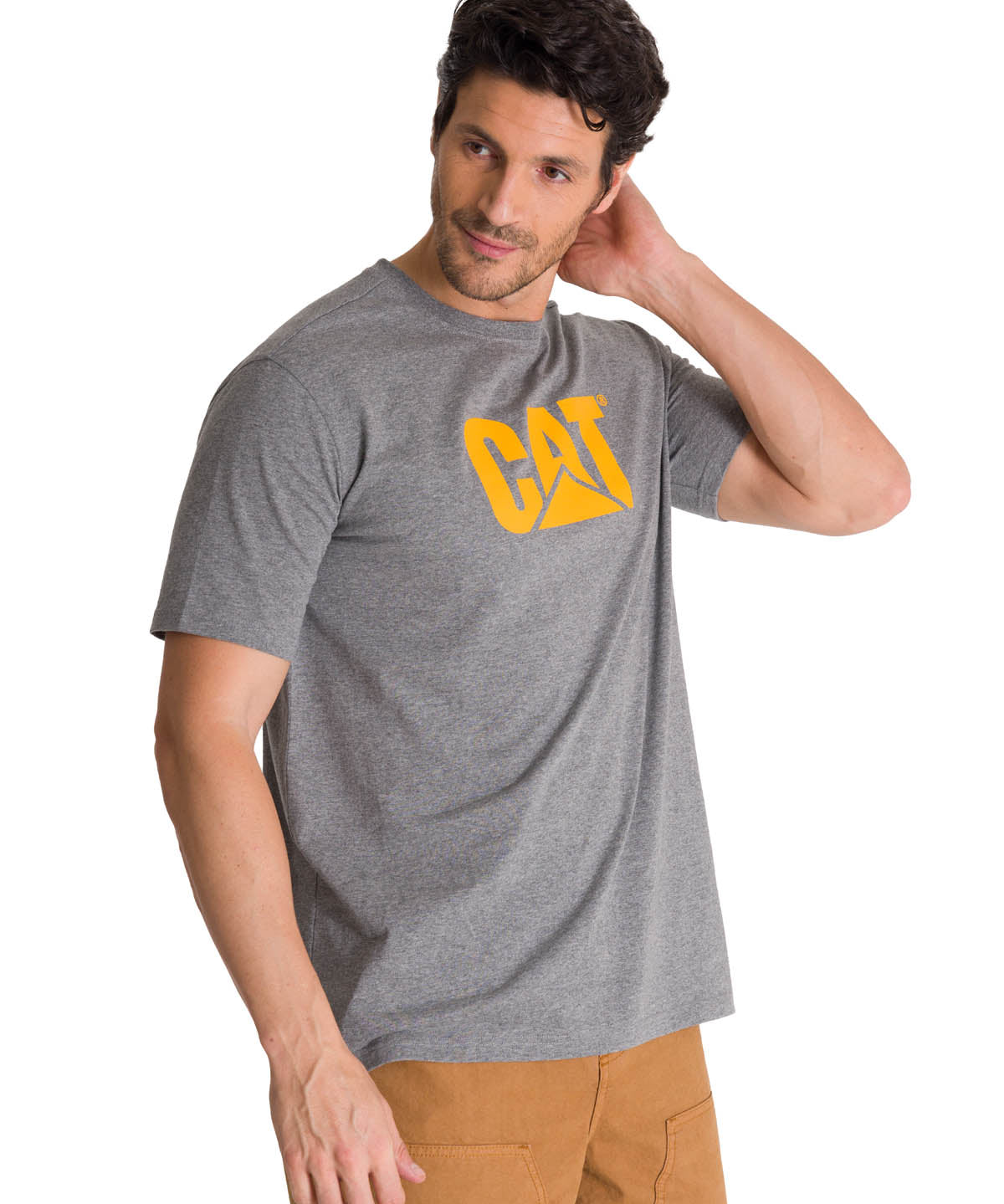 Camiseta Cat Logo Tee Para Hombre Color Gris-1