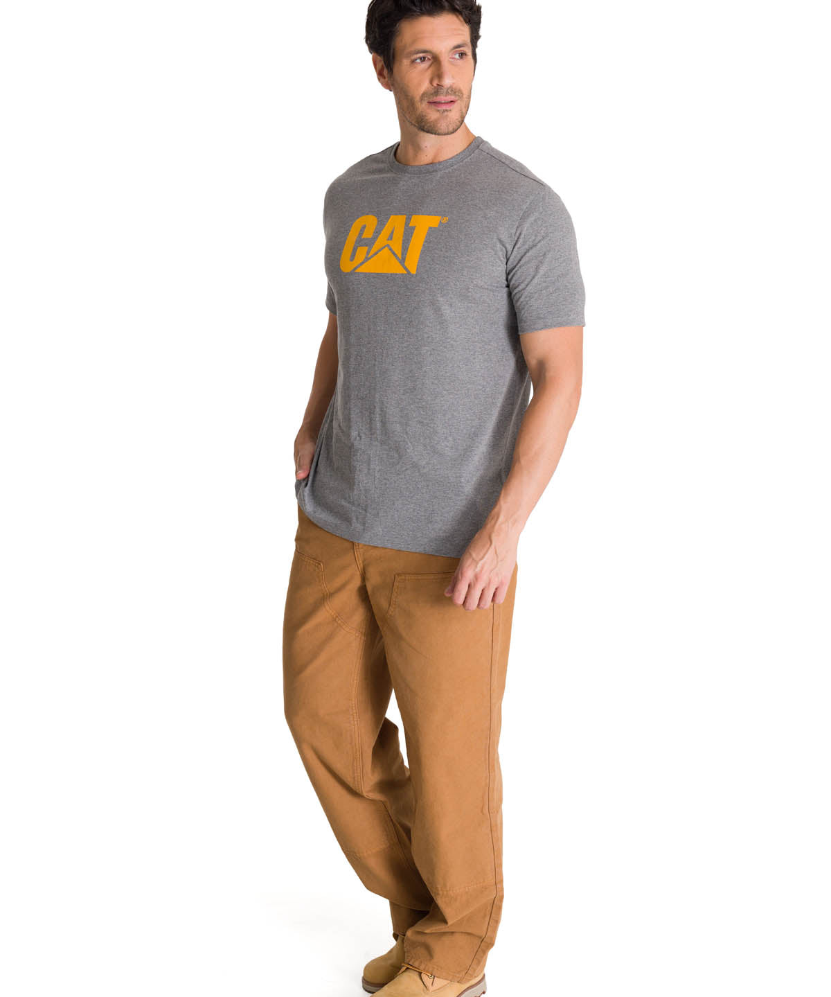 Camiseta Cat Logo Tee Para Hombre Color Gris-5
