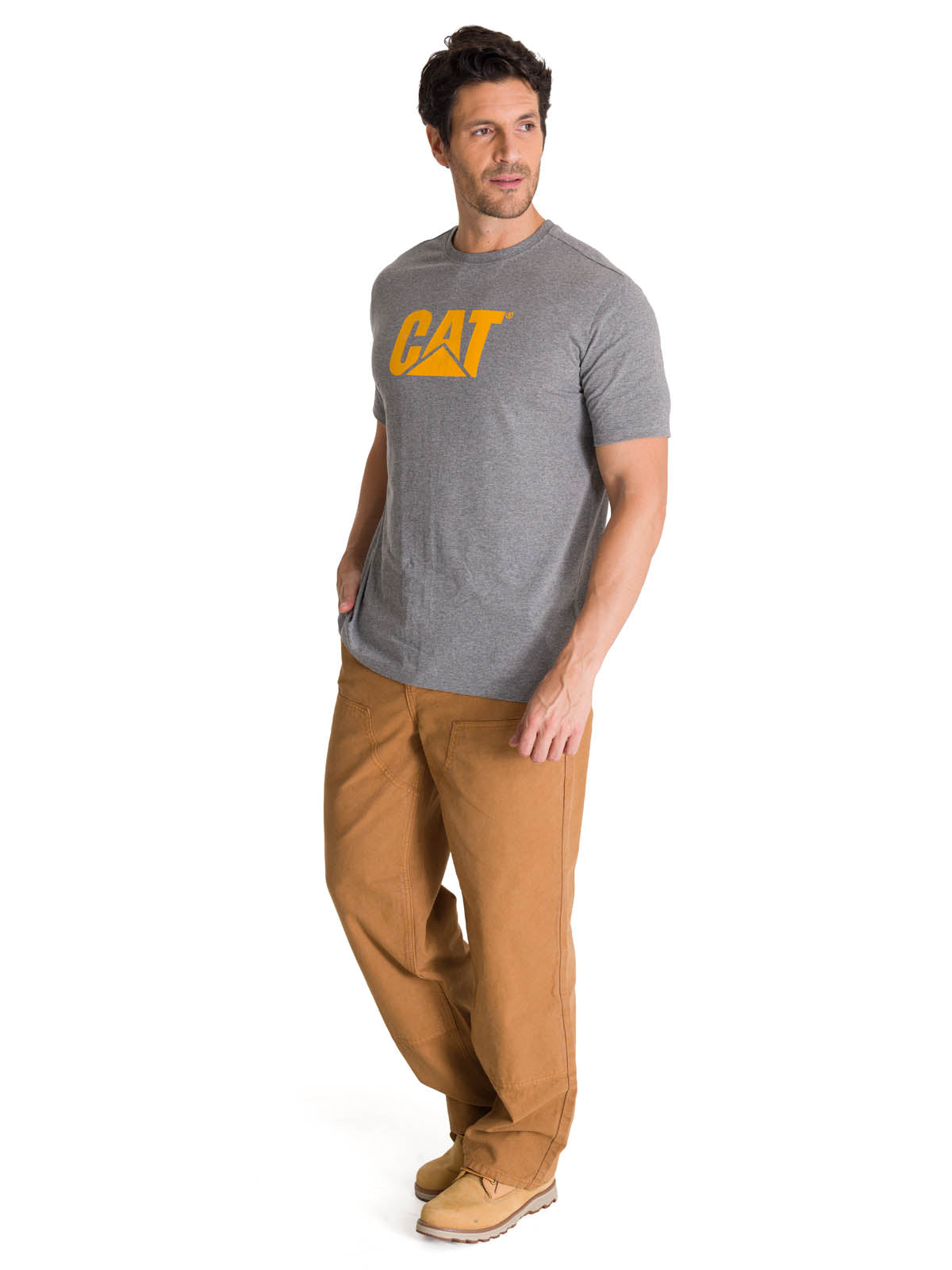 Camiseta Cat Logo Tee Para Hombre Color Gris-5
