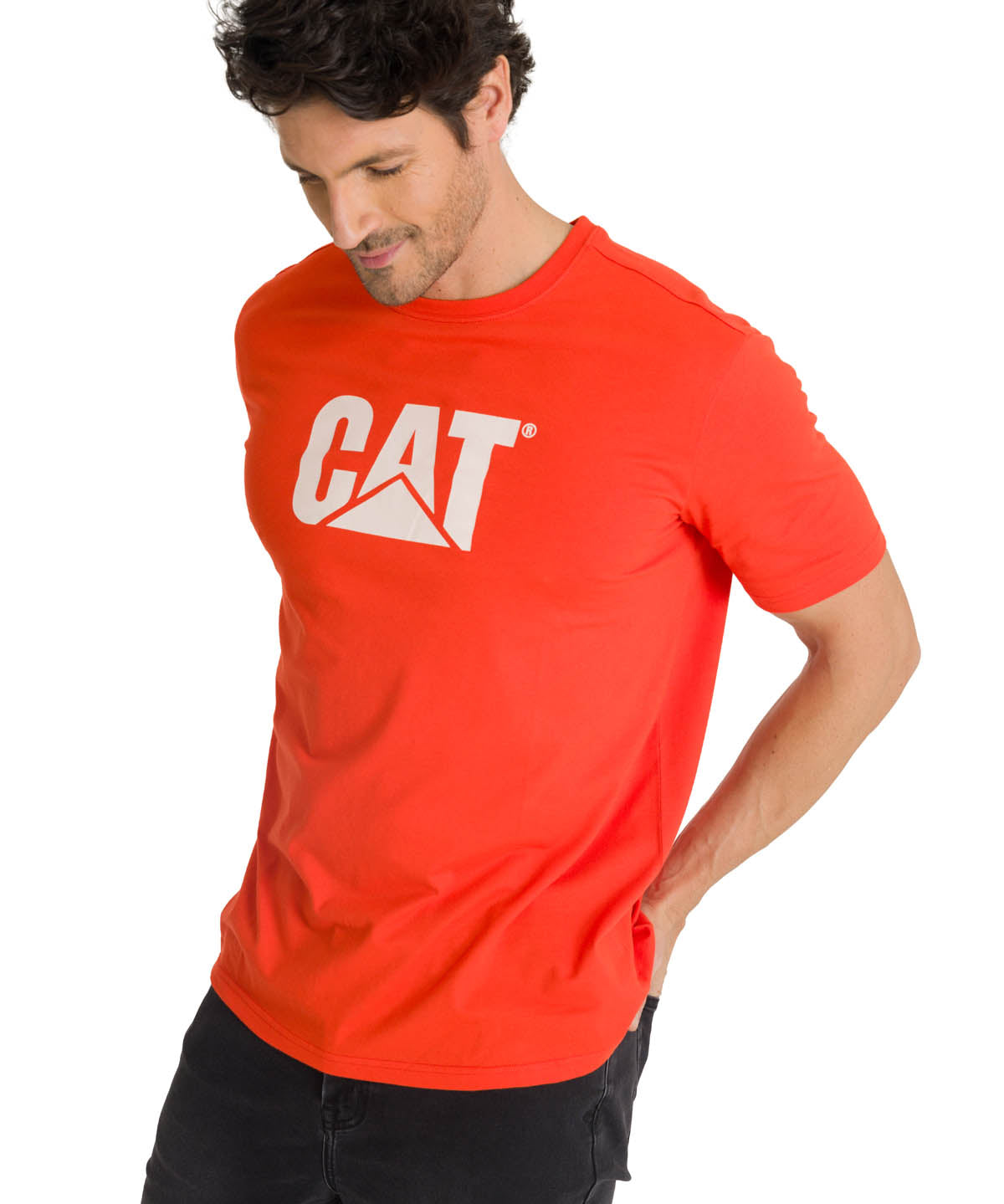 Camiseta Cat Logo Tee Para Hombre Color Rojo-1