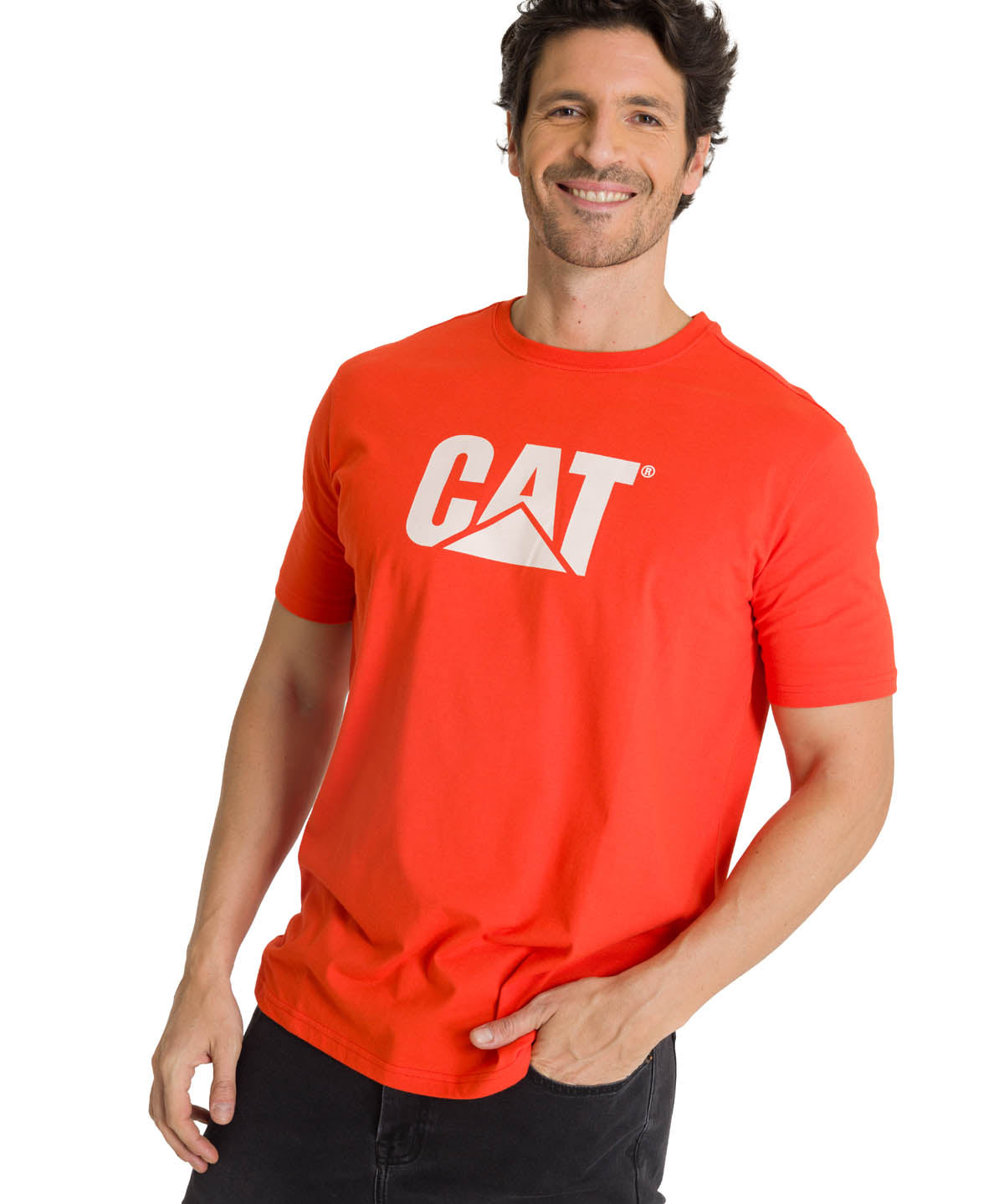 Camiseta Cat Logo Tee Para Hombre Color Rojo-2