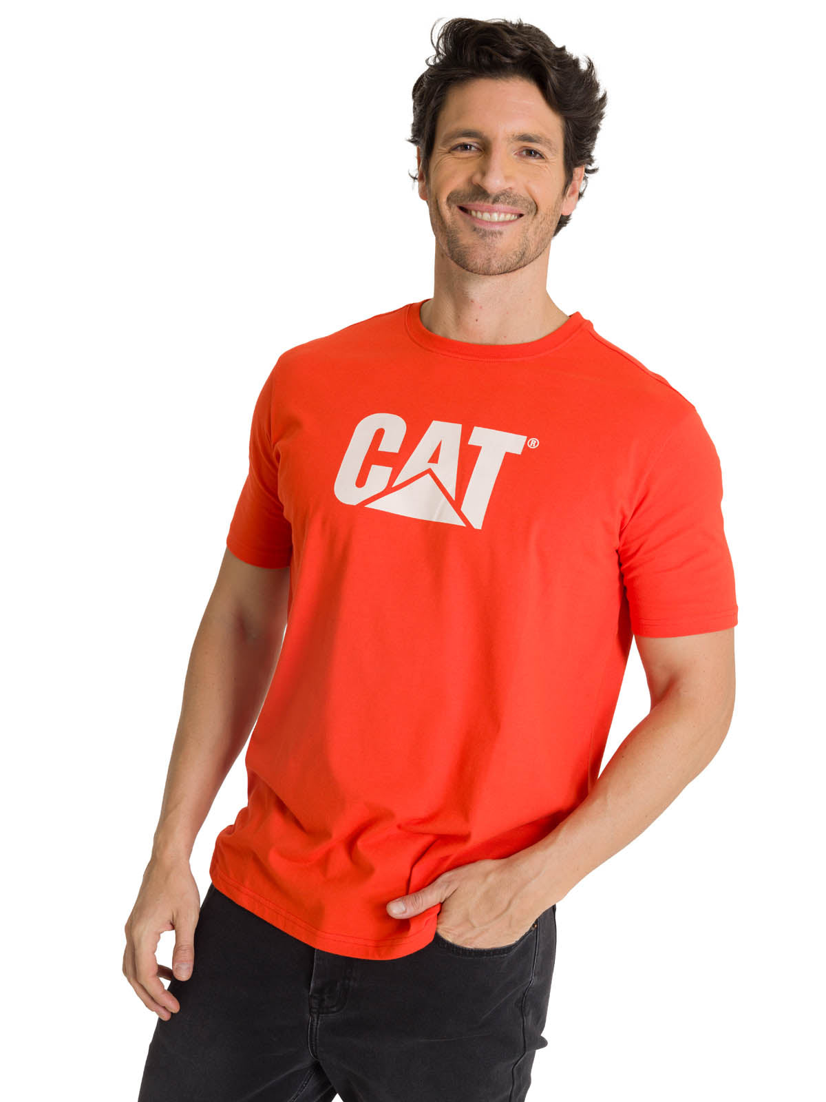 Camiseta Cat Logo Tee Para Hombre Color Rojo-2