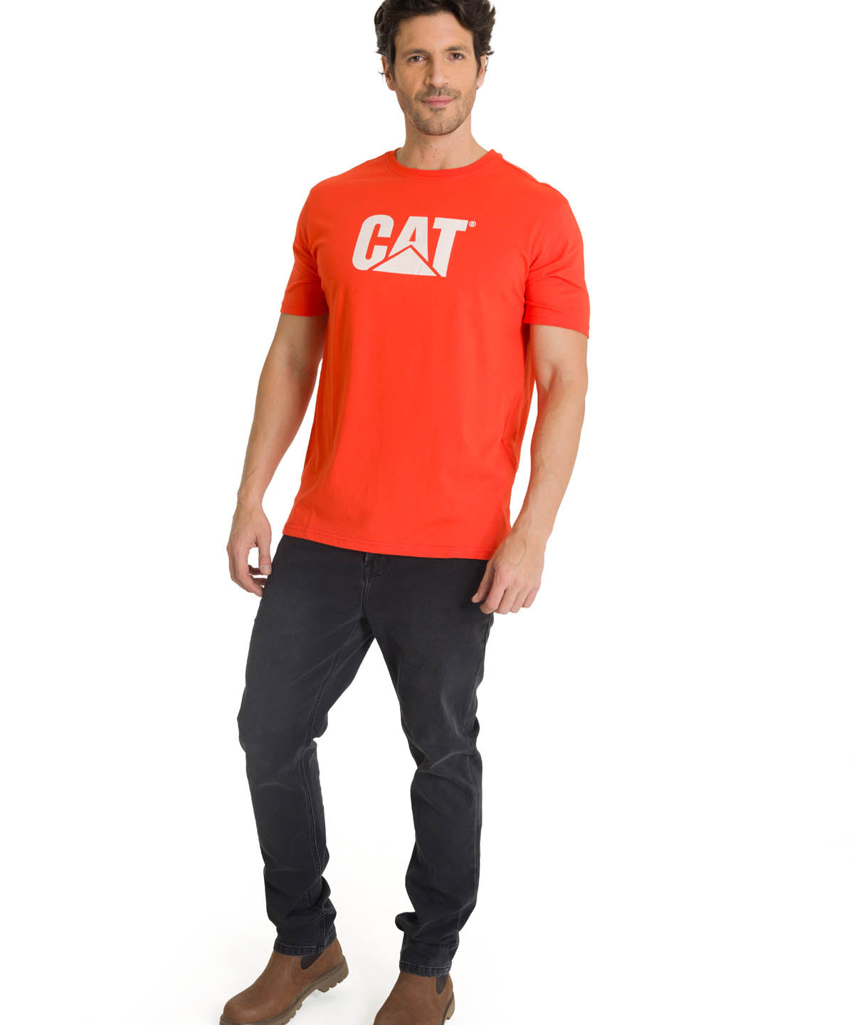 Camiseta Cat Logo Tee Para Hombre Color Rojo-5