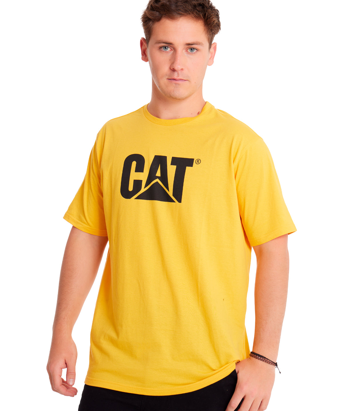 Camiseta Cat Logo Tee Para Hombre Color Amarillo-1