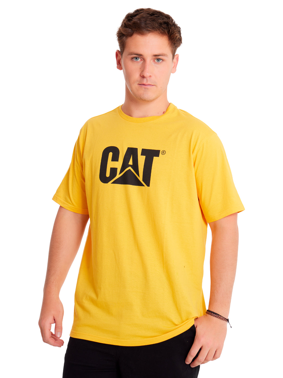 Camiseta Cat Logo Tee Para Hombre Color Amarillo-1