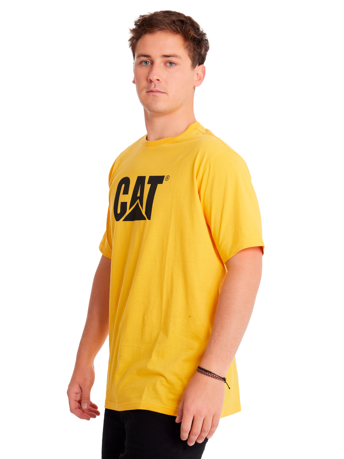 Camiseta Cat Logo Tee Para Hombre Color Amarillo-2