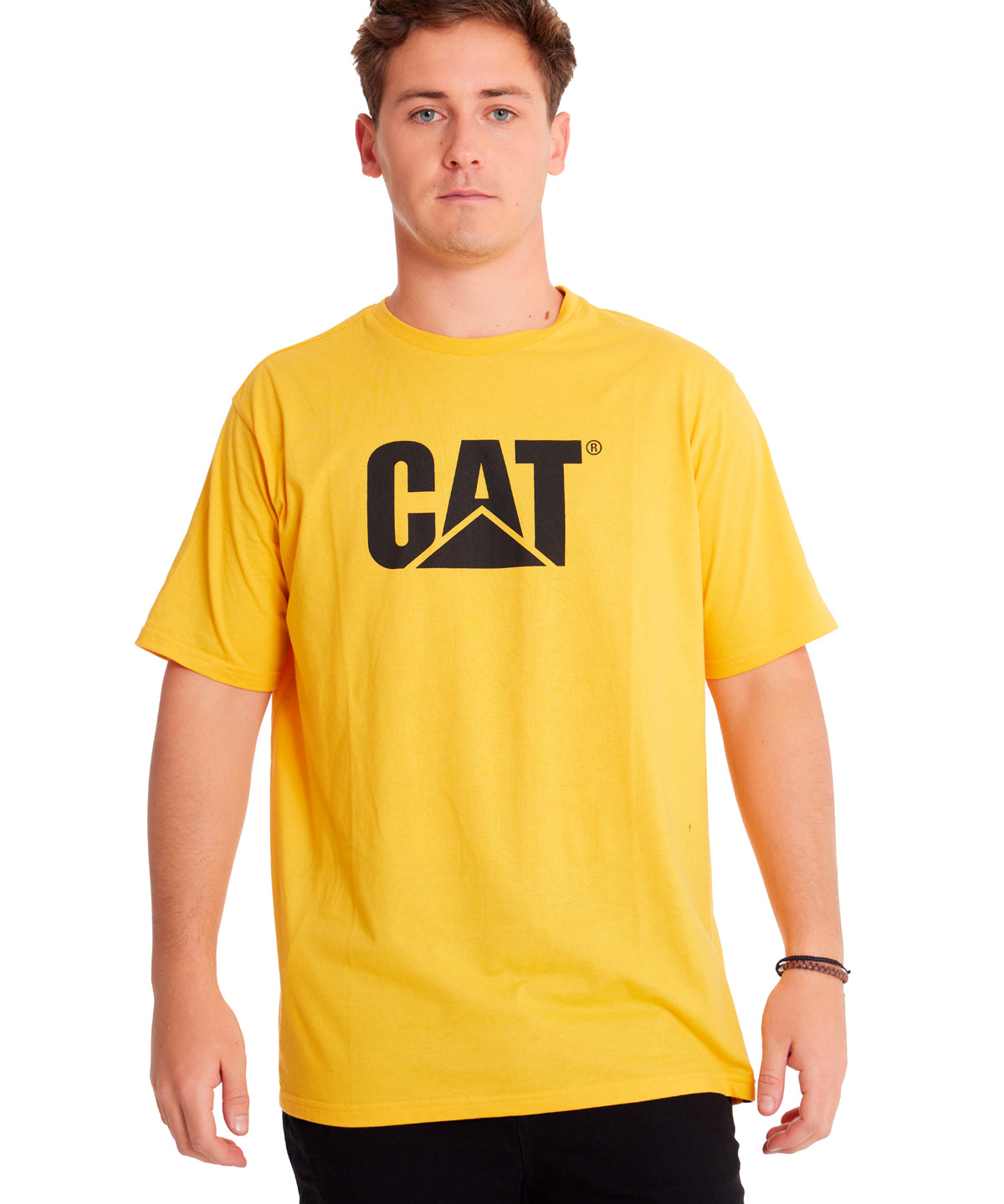 Camiseta Cat Logo Tee Para Hombre Color Amarillo-4