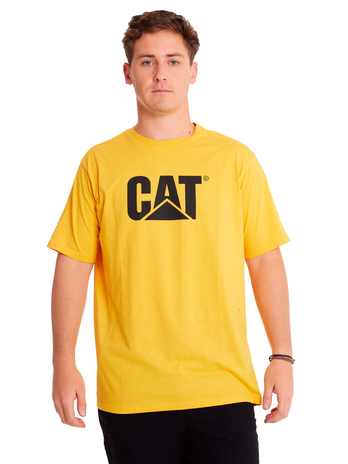 Camiseta Cat Logo Tee Para Hombre Color Amarillo-4