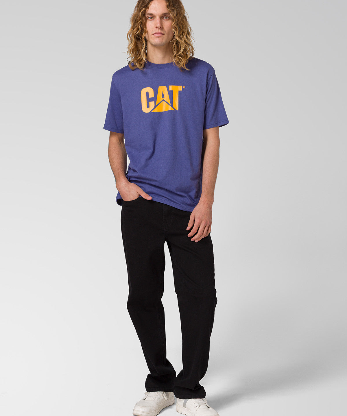 Camiseta Cat Logo Tee Para Hombre Color Amarillo-1