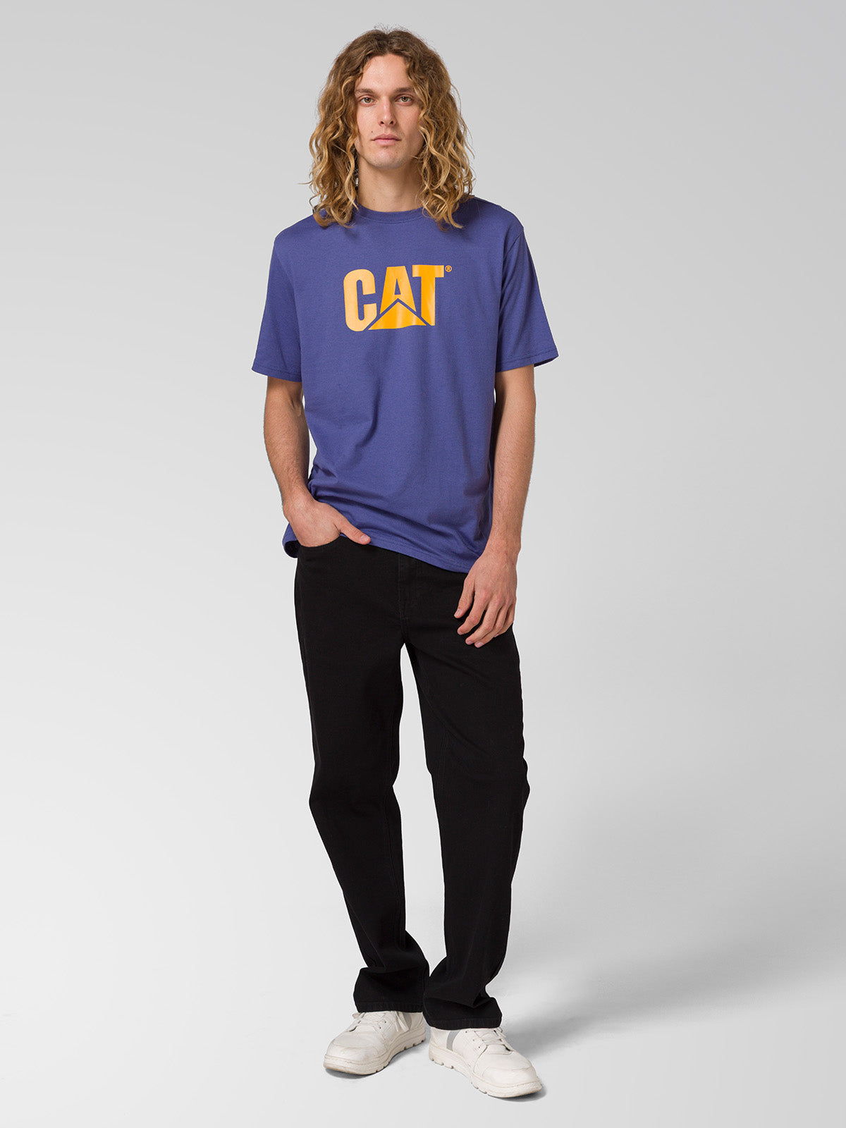 Camiseta Cat Logo Tee Para Hombre Color Amarillo-1