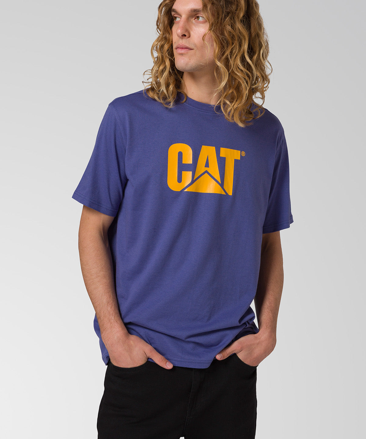 Camiseta Cat Logo Tee Para Hombre Color Amarillo-2