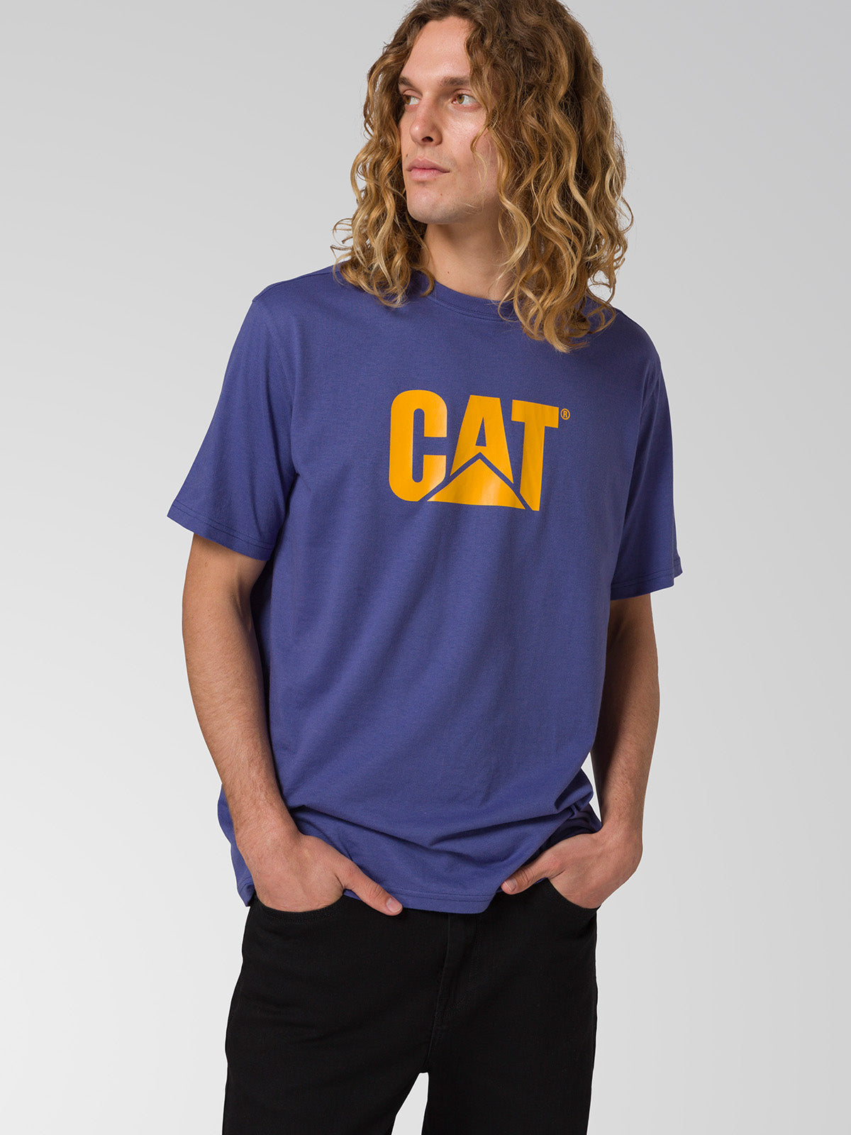 Camiseta Cat Logo Tee Para Hombre Color Amarillo-2
