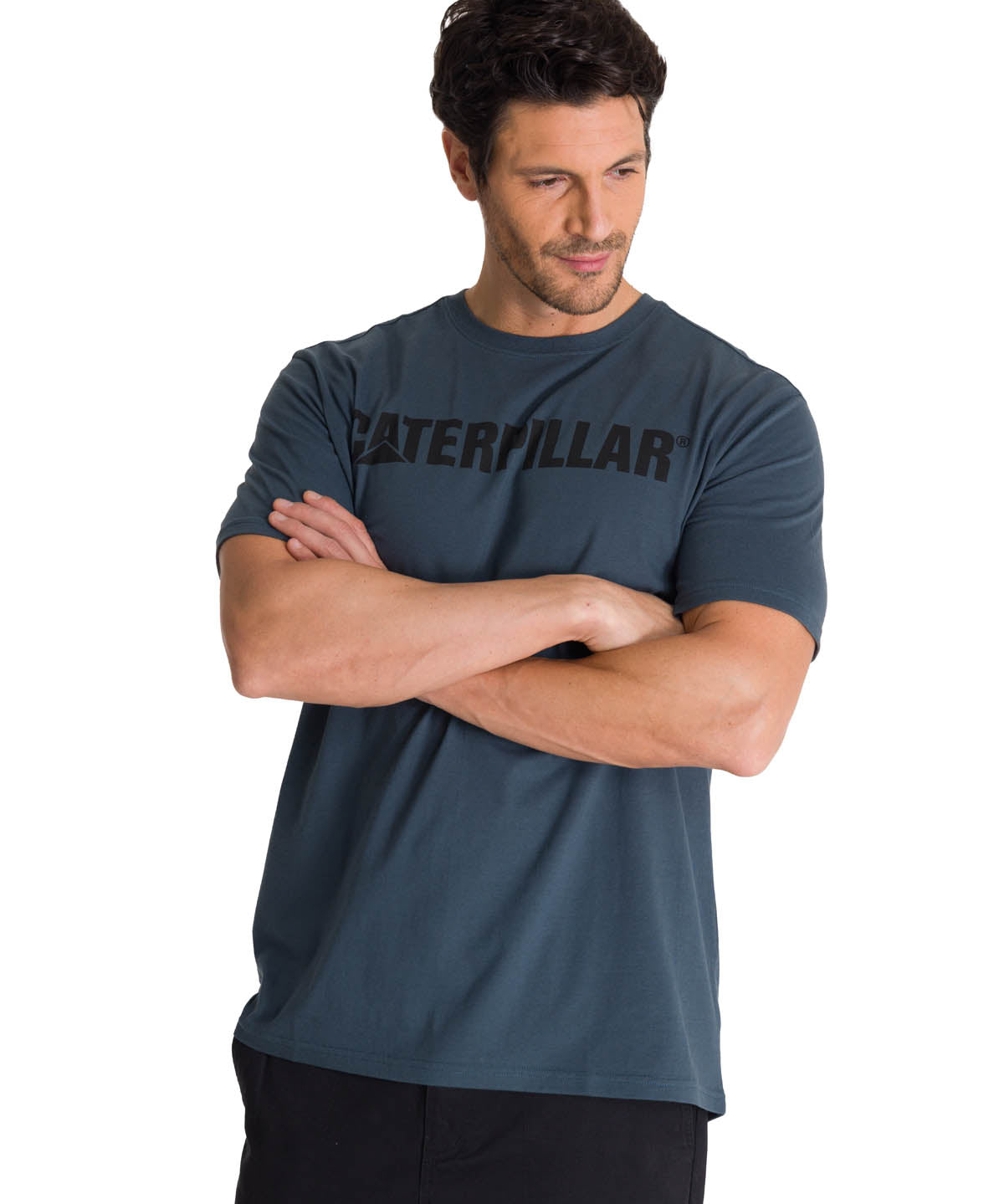 Camiseta Caterpillar Logo Tee Para Hombre Color Azul-2