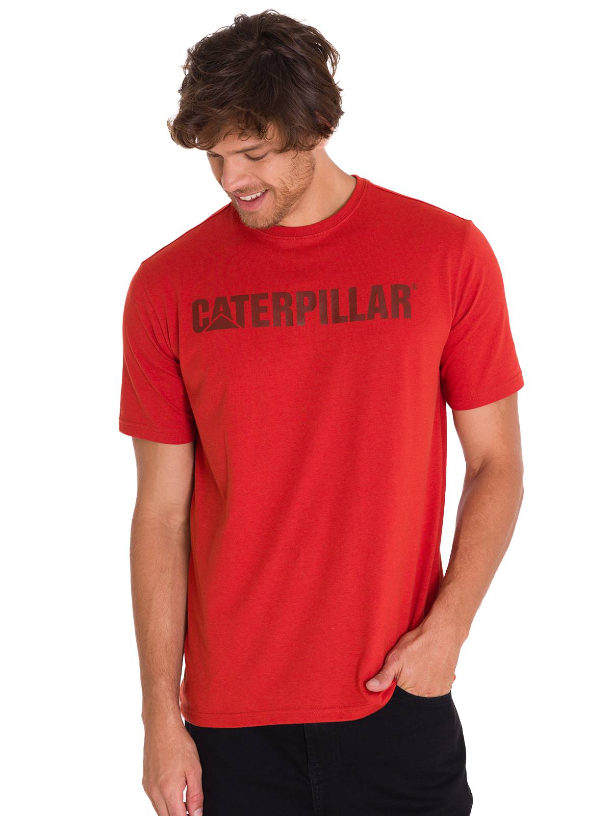 Camiseta Caterpillar Logo Tee Para Hombre Color Rojo-2
